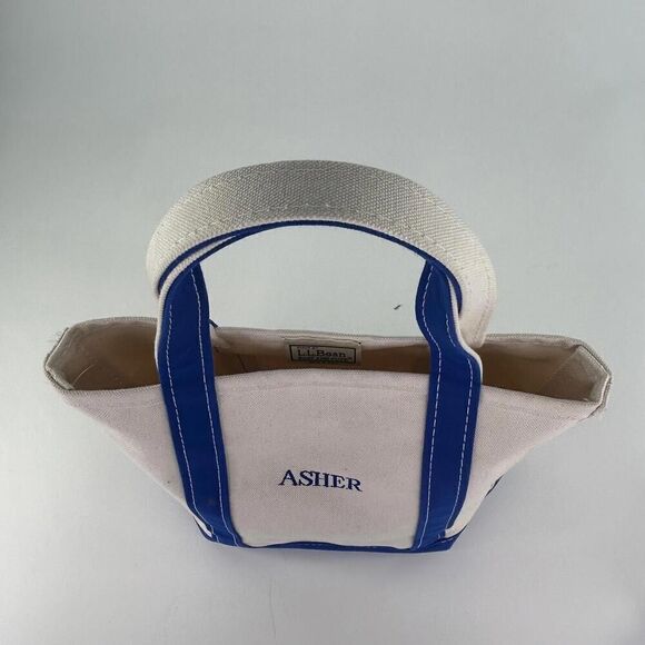 VTG L.L.Bean Boat & Tote Heavy Duty Canvas Bag Beige Blue Tote Handbag Bags - Picture 5 of 12